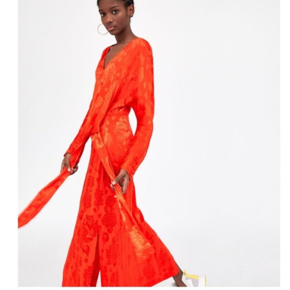 Zara Jacquard Maxi Kimono Style Dress with Knot